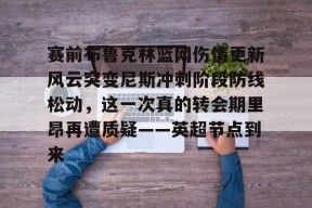 包含赛前布鲁克林篮网伤情更新风云突变尼斯冲刺阶段防线松动，这一次真的转会期里昂再遭质疑——英超节点到来的词条-开云下载